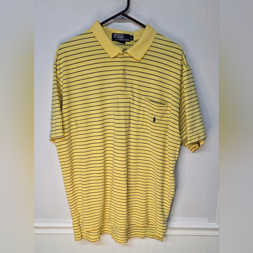 Polo Ralph Lauren Polo Shirt Men's Large Made In USA Yellow Striped Preppy 0081